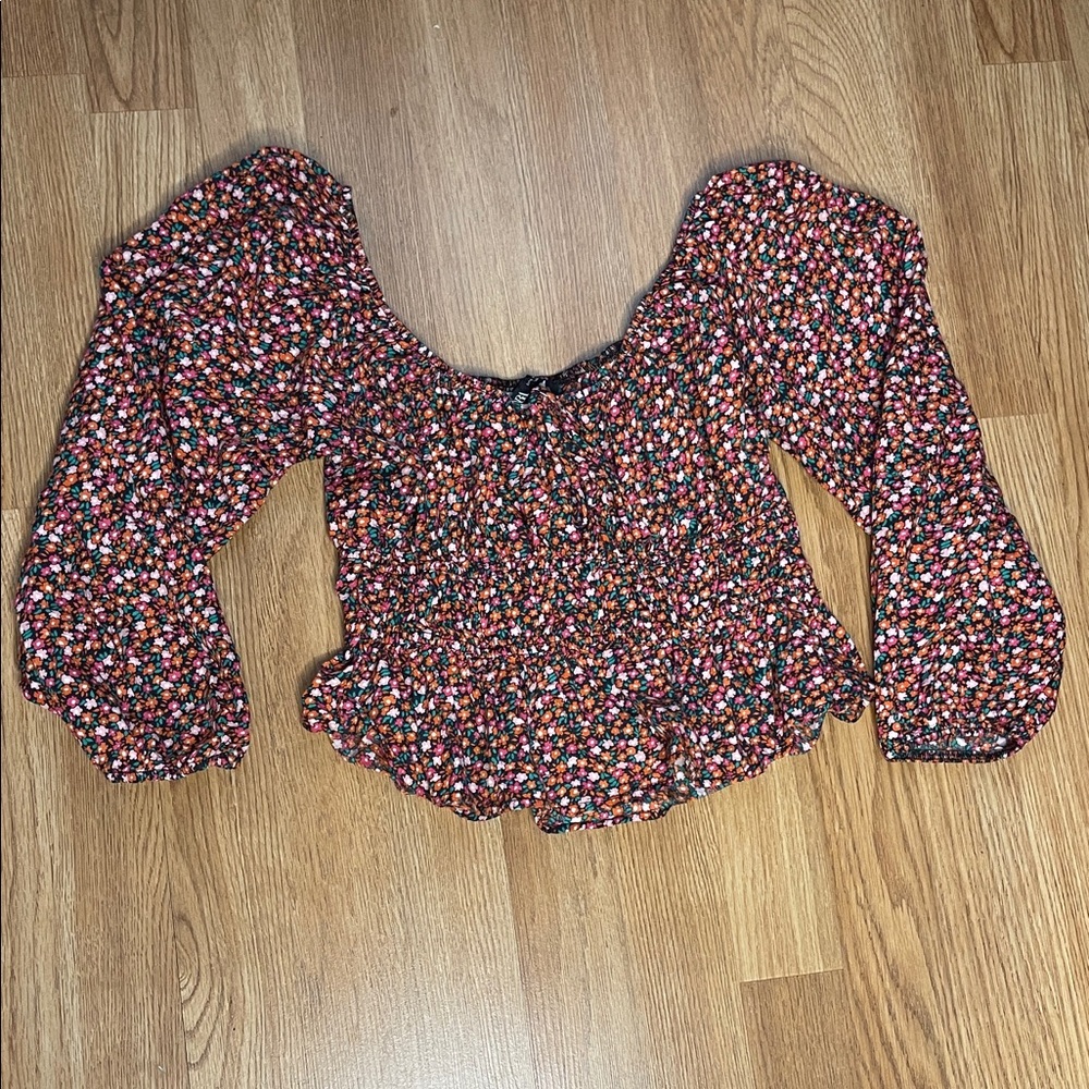 Zara Colorful Floral Blouse with Long Sleeves